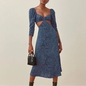 Reformation Rayne Dress in Vixen Blue -Cutout Midi